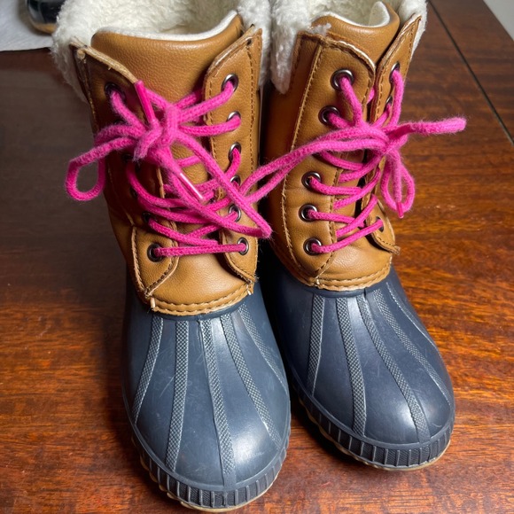 GAP Kids Duck Boots Size 1/2 Brown Blue Pink 3M Thinsulate Winter Boots - Picture 1 of 16